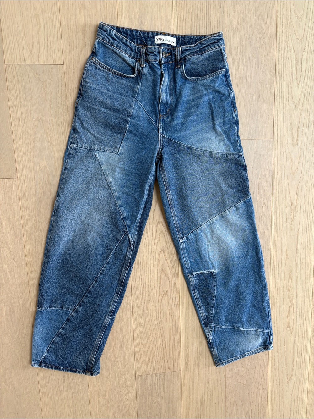 Zara Patchwork Blue Relaxed Jeans